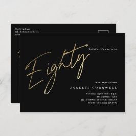 Minimalistisches Script Black und Gold 80. Geburts Postkarte
