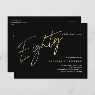 Minimalistisches Script Black und Gold 80. Geburts Postkarte