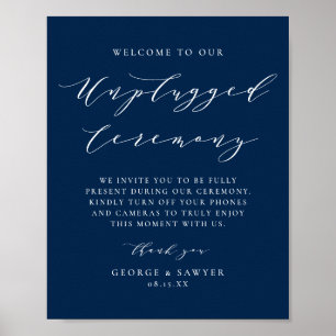 Minimalistisches Script Blue Unplugged Hochzeitsfe Poster