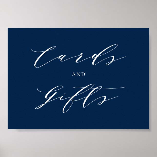 Minimalistisches Script Blue Wedding Cards und Ges Poster (Vorne)
