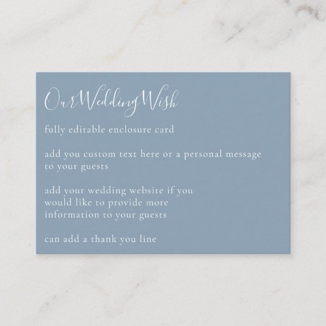 Minimalistisches Script Boho Dusty Blue Wedding Cu Begleitkarte (Vorderseite)