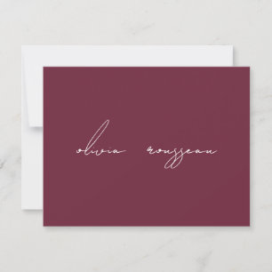 Minimalistisches Script Bordeaux-Wein Personalisie Mitteilungskarte