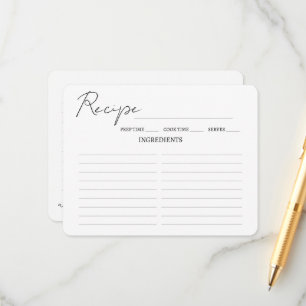 Minimalistisches Script Brautparty Rezept Card. Begleitkarte
