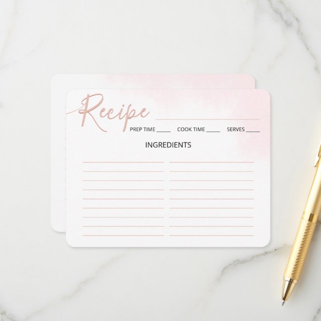 Minimalistisches Script Brautparty Rezept Card. Begleitkarte (Vorderseite/Rückseite Beispiel)