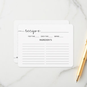 Minimalistisches Script Brautparty Rezept Card. Begleitkarte
