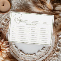 Minimalistisches Script Brautparty Rezept Card.
