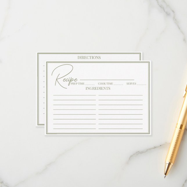 Minimalistisches Script Brautparty Rezept Card. Begleitkarte (Vorderseite/Rückseite Beispiel)