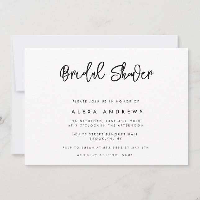 Minimalistisches Script Bridal Dusche Einladung (Vorderseite)