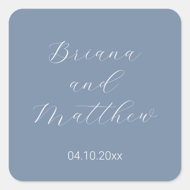 Minimalistisches Script Calligraphy Dusty Blue Quadratischer Aufkleber (Vorderseite)