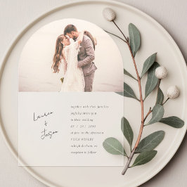 Minimalistisches Script Calligraphy Foto Boho Wedd Acryleinladungen