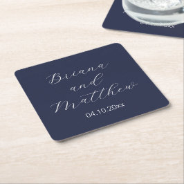Minimalistisches Script Calligraphy Navy Blue Wedd Rechteckiger Pappuntersetzer