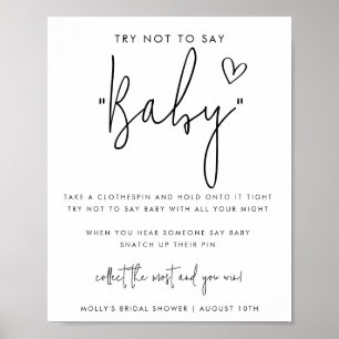 Minimalistisches Script Don't Say Baby Shower Spie Poster