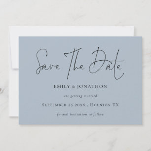Minimalistisches Script Dusty Blue Wedding Save The Date