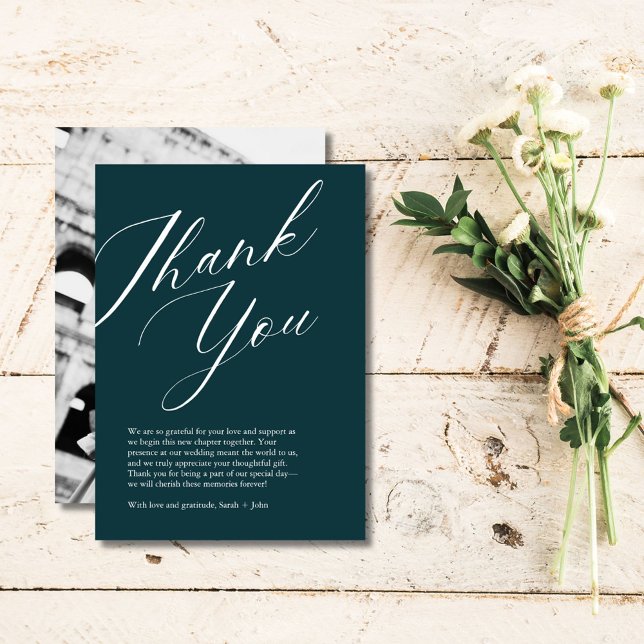 Minimalistisches Script Foto Hochzeit Dankeschön K Dankeskarte (Minimalist Script Photo Wedding Thank You Card)