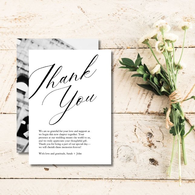Minimalistisches Script Foto Hochzeit Dankeschön K Dankeskarte (Minimalist Script Photo Wedding Thank You Card)
