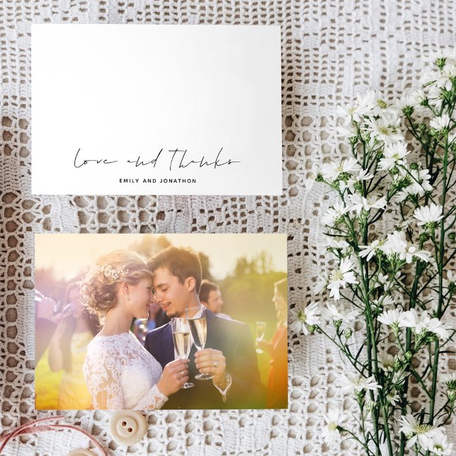 Minimalistisches Script Foto Hochzeit Liebe Danke Mitteilungskarte (Von Creator hochgeladen)