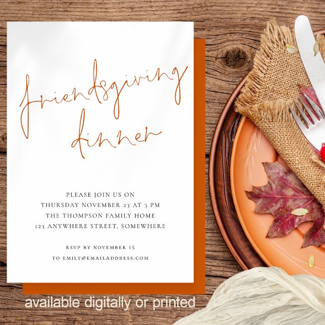 Minimalistisches Script Friendsgiving Dinner Orang Einladung (Available digitally and printed)