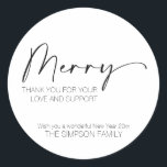 Minimalistisches Script Frory Christmas Elegant Runder Aufkleber<br><div class="desc">Minimalistisches Script Frory Christmas Elegant</div>