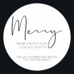 Minimalistisches Script Frory Christmas Elegant Runder Aufkleber<br><div class="desc">Minimalistisches Script Frory Christmas Elegant</div>