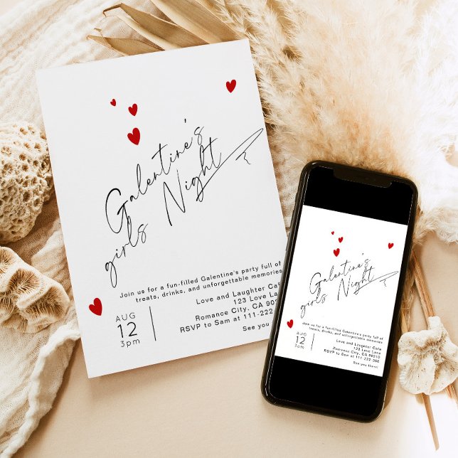 Minimalistisches Script Girls Galentines Party Einladung (Von Creator hochgeladen)