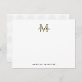 Minimalistisches Script Gold Anahaw-Blätter Monogr Mitteilungskarte