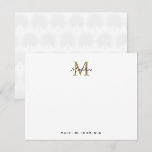 Minimalistisches Script Gold Anahaw-Blätter Monogr Mitteilungskarte