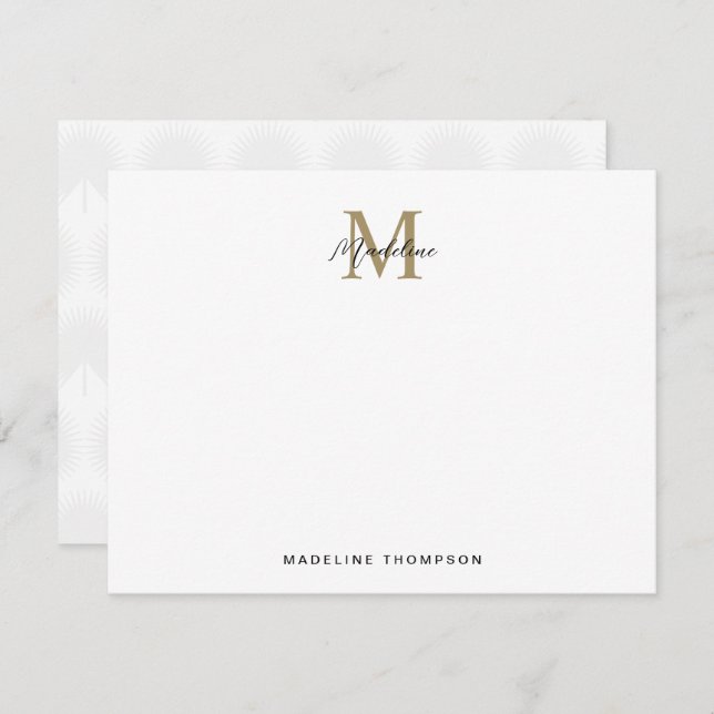 Minimalistisches Script Gold Anahaw-Blätter Monogr Mitteilungskarte (Vorne/Hinten)