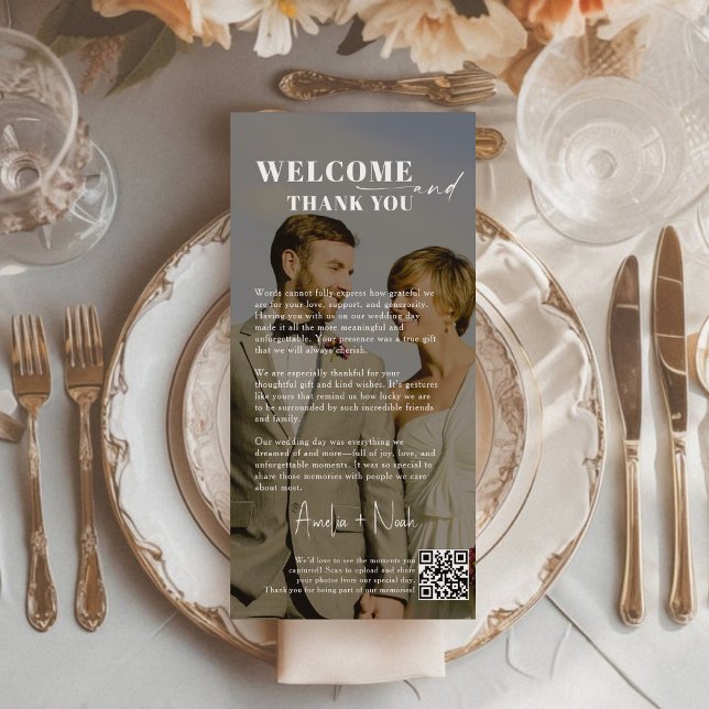Minimalistisches Script Hochzeit Danke Karte QR Co (Von Creator hochgeladen)