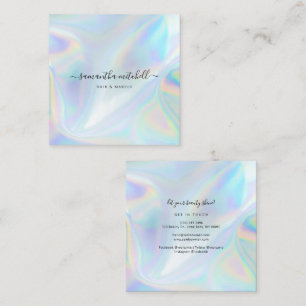 Minimalistisches Script Holographic Beautician Mak Quadratische Visitenkarte