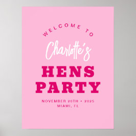 Minimalistisches Script Hot Pink Hens Partys Welco Poster
