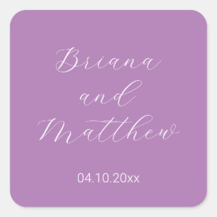 Minimalistisches Script-Lavender-Hochzeit Quadratischer Aufkleber