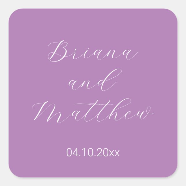 Minimalistisches Script-Lavender-Hochzeit Quadratischer Aufkleber (Vorderseite)