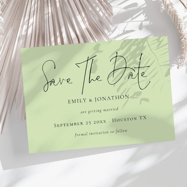 Minimalistisches Script Limon Creme Green Save the Date (Von Creator hochgeladen)