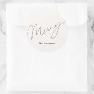 Minimalistisches Script Merry Cream White Holiday Runder Aufkleber
