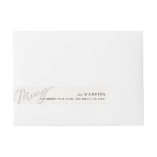 Minimalistisches Script Merry Cream White Holiday Rundum-Adressaufkleber