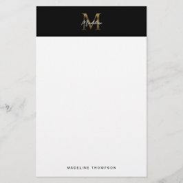 Minimalistisches Script-Metallic-Black-Gold-Monogr Briefpapier