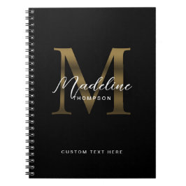 Minimalistisches Script-Metallic-Black-Gold-Monogr Notizblock