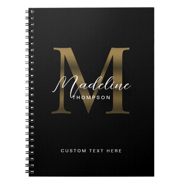Minimalistisches Script-Metallic-Black-Gold-Monogr Notizblock (Vorderseite)
