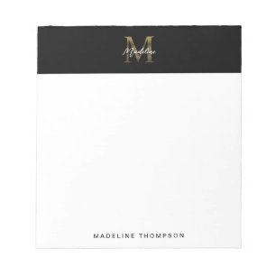 Minimalistisches Script-Metallic-Black-Gold-Monogr Notizblock