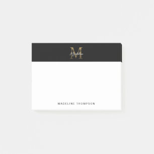 Minimalistisches Script-Metallic-Black-Gold-Monogr Post-it Klebezettel