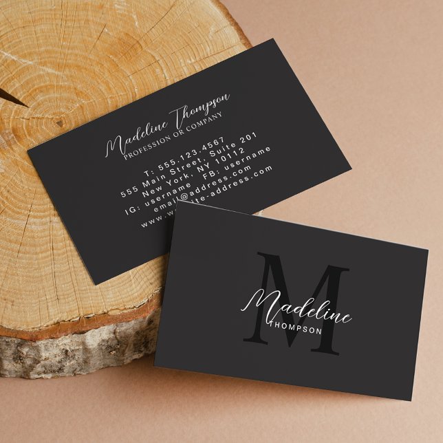 Minimalistisches Script Modern Black Monogram Visitenkarte (Von Creator hochgeladen)