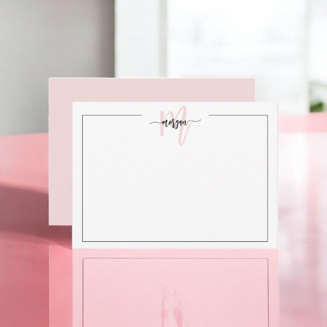 Minimalistisches Script Monogram One Border Blush  Mitteilungskarte (Von Creator hochgeladen)