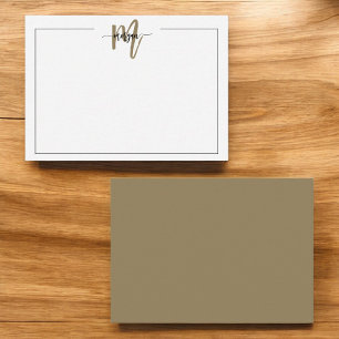 Minimalistisches Script Monogram One Border Gold Mitteilungskarte