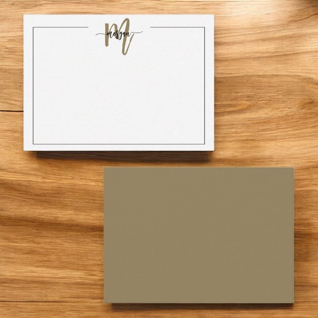 Minimalistisches Script Monogram One Border Gold Mitteilungskarte (Von Creator hochgeladen)