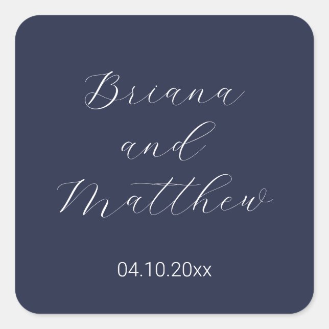 Minimalistisches Script Navy Blue Quadratischer Aufkleber (Vorderseite)