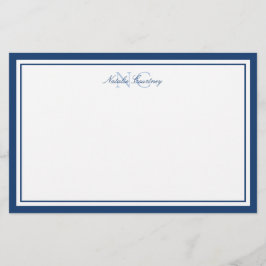 Minimalistisches Script Navy Blue Two Border Monog Briefpapier