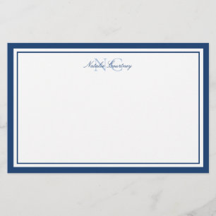 Minimalistisches Script Navy Blue Two Border Monog Briefpapier