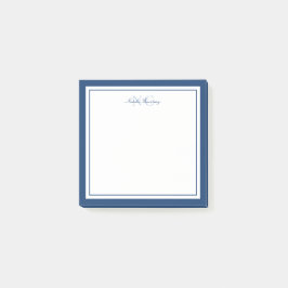 Minimalistisches Script Navy Blue Two Border Monog Post-it Klebezettel
