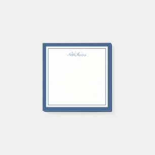 Minimalistisches Script Navy Blue Two Border Monog Post-it Klebezettel