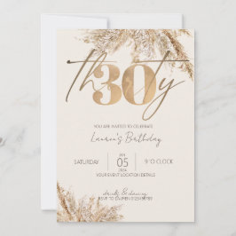 Minimalistisches Script Pampas Grass Gold 30. Gebu Einladung